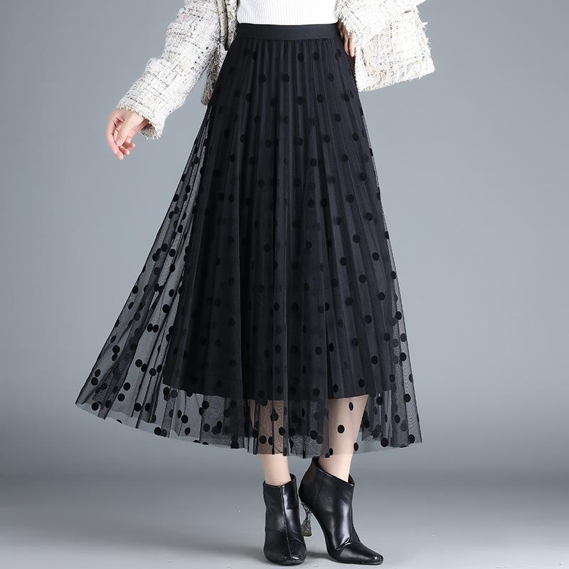 Bust Skirt Women's Summer A-shaped Skirt High-end Polka Dot Skirt Big Swing Umbrella Skirt Black Long Skirt Vertical Skirt Large Size Coat