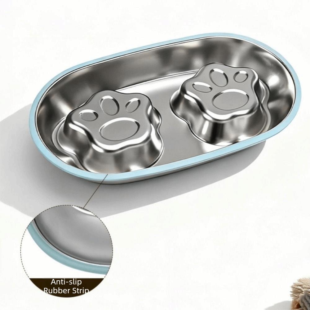 Single/Double Bowl Stainless Steel Cat Bowl Non Slip Pet Drinking Bowl For Dogs Cats