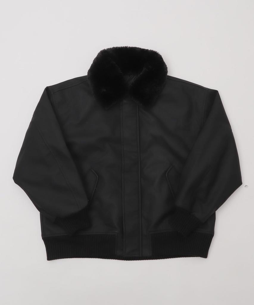 WEGO Unisex PU Flight Blouson Outerwear Cold Weather Korean Oversized Size Black 2-Way Jacket, Clothing, Fall/Winter Clothes, Style, Silhouette, Gift,