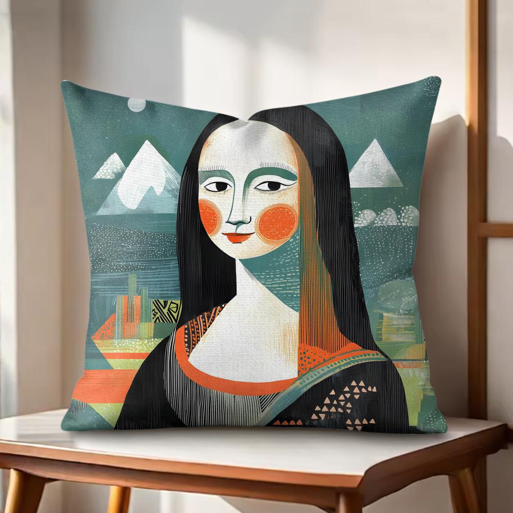 Mona Lisa Cushion Cover Natural Linen Organic Fabric DoubleSided Printing Couch Pillow Covers Home Decor