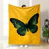 Green Butterfly Design On Yellow Background Flannel Blanket for Bedroom, Living Room, Sofa, and Nap Sofas