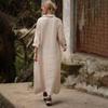 Women Summer Maxi Dress Loose Turn Down Collar Long Sleeves OL Cardigan Commute Daily Wear Pure Color Single Breasted Long Dress