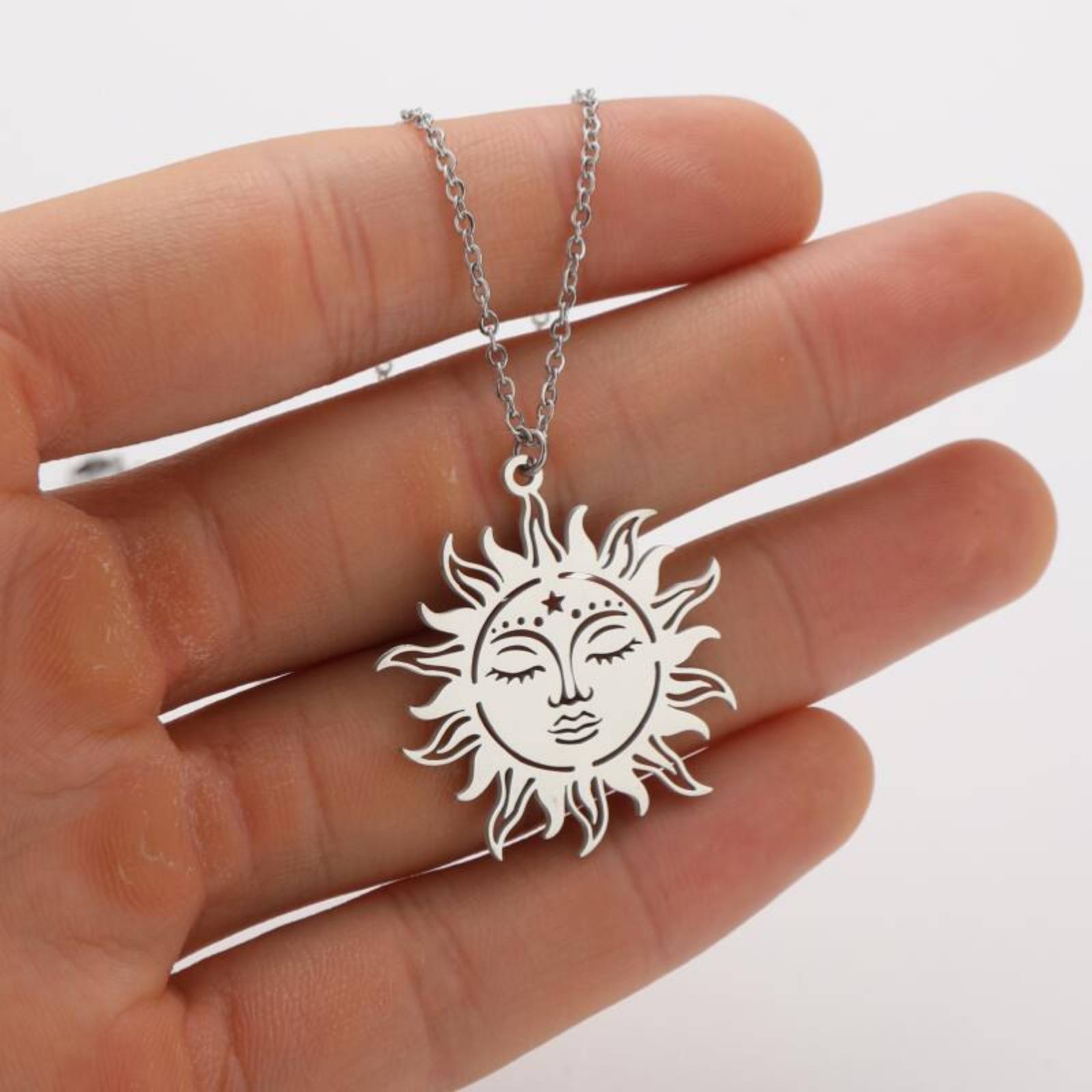 Sun Goddess Pendant Necklace for Women Men Stainless Steel Jewelry Gift