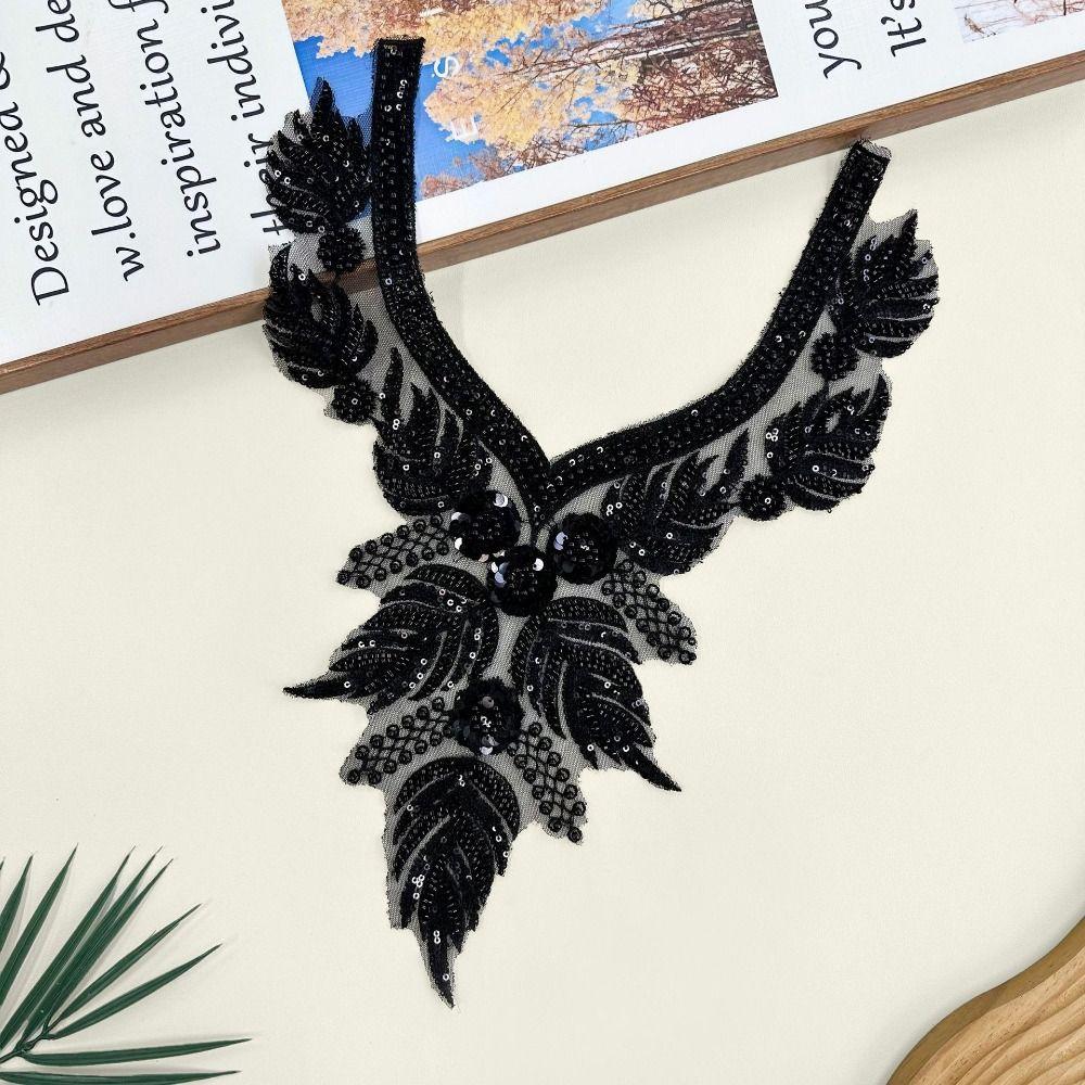 Embroidered 3D Sequin Collar Handmade Lace Fabric Applique DIY Sewing