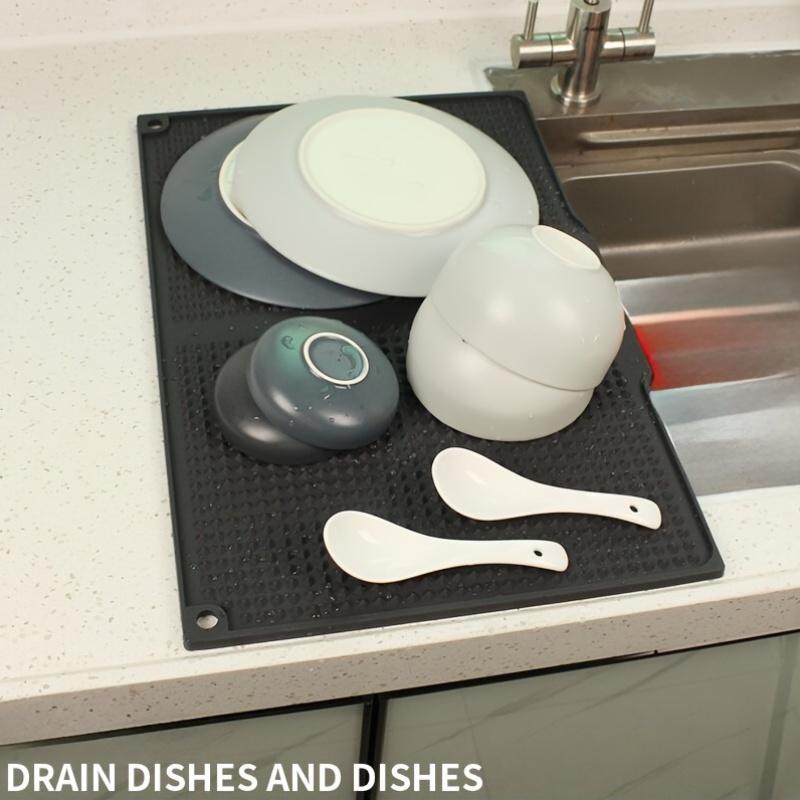 [Heat-Resistant Silicone Mat] Heat-Resistant & Non-Slip Extra Large Silicone Kitchen Splash Guard & Drying Mat | Up To 446°F/230°C,with Drainage Holes