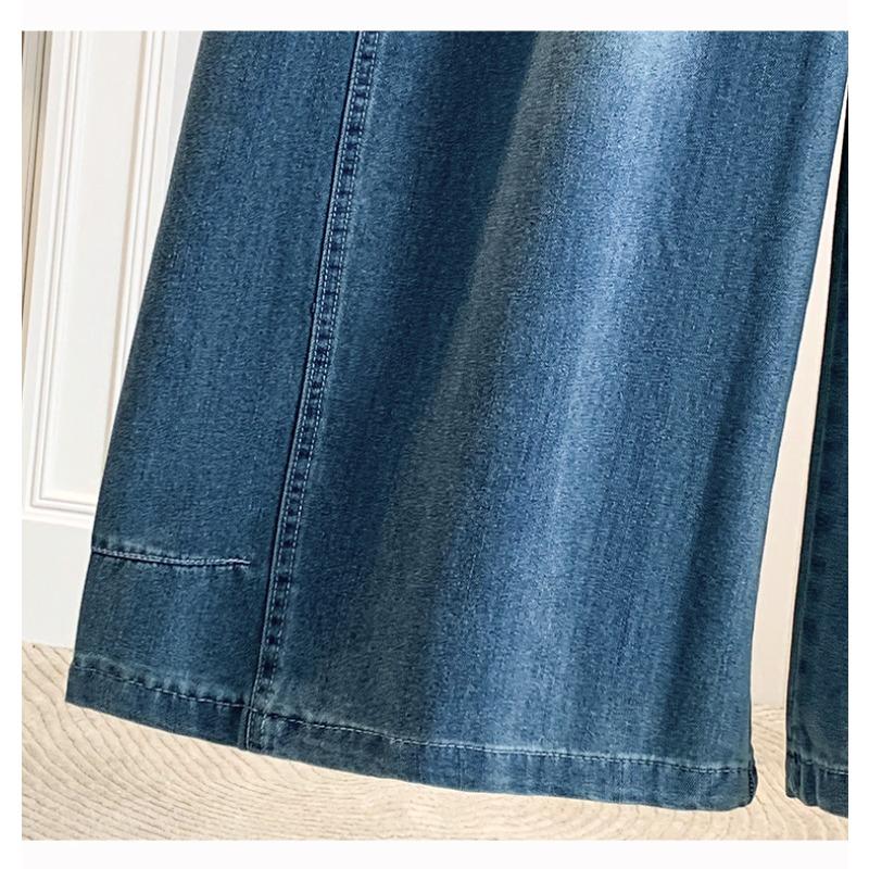 DIMANAF 2026 Summer New Plus Size Women Jeans Wide Leg Long Pants Denim Pants Cotton Casual Trousers Blue Waist Elastic
