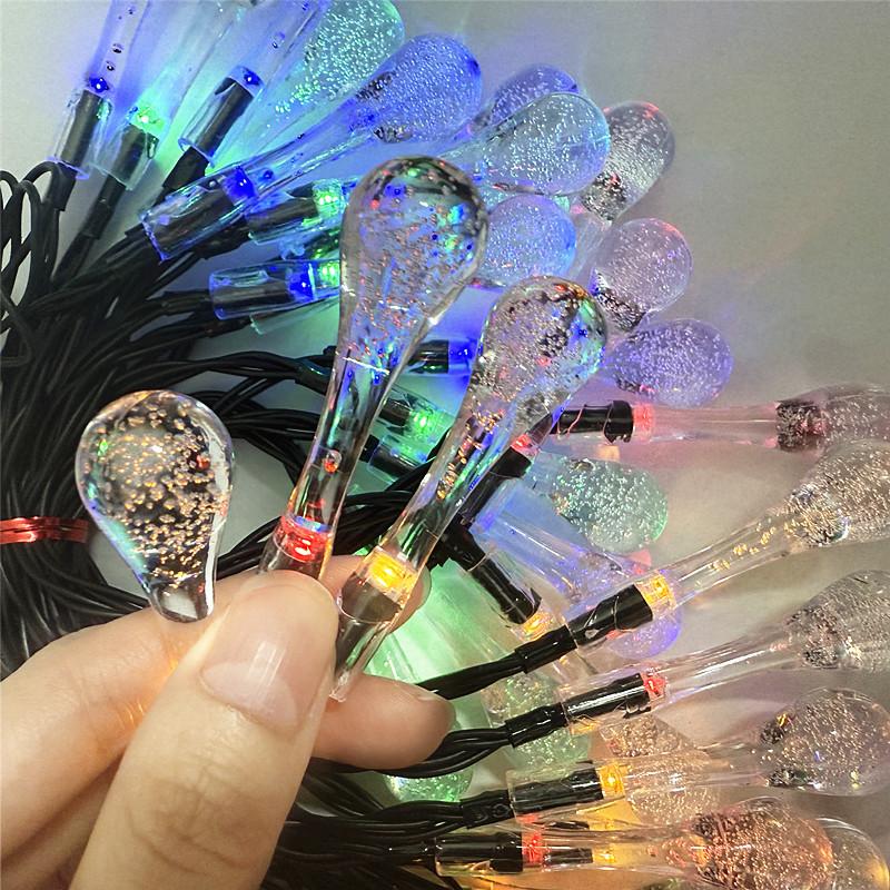 Solar LED Water Drop String Lights Outdoor Christmas Fairy Garden Decor Bubble Ball Lights For Lawn Courtyard