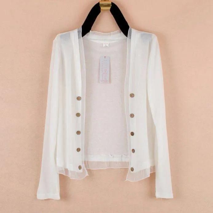 Women's Spring and Summer Solid Color Thin Simple Knit Sweater Long Sleeve Plus Size Button Sun Protection Outerwear