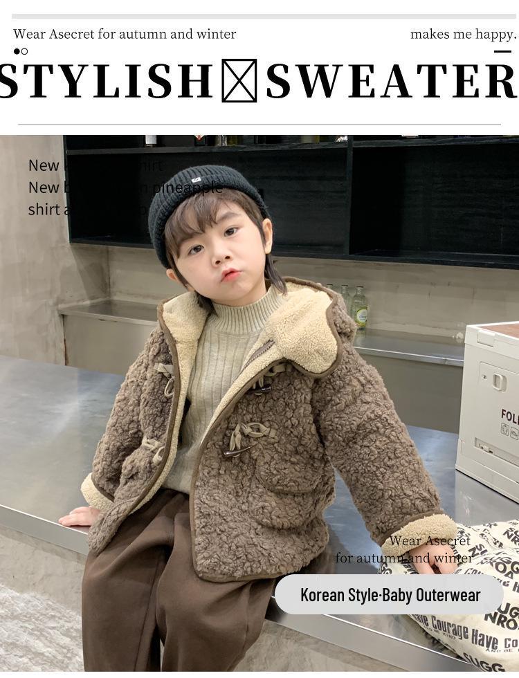 2025 Autumn/Winter Boys' Lambswool Quilted Fleece Coat for Small and Medium Sized Children