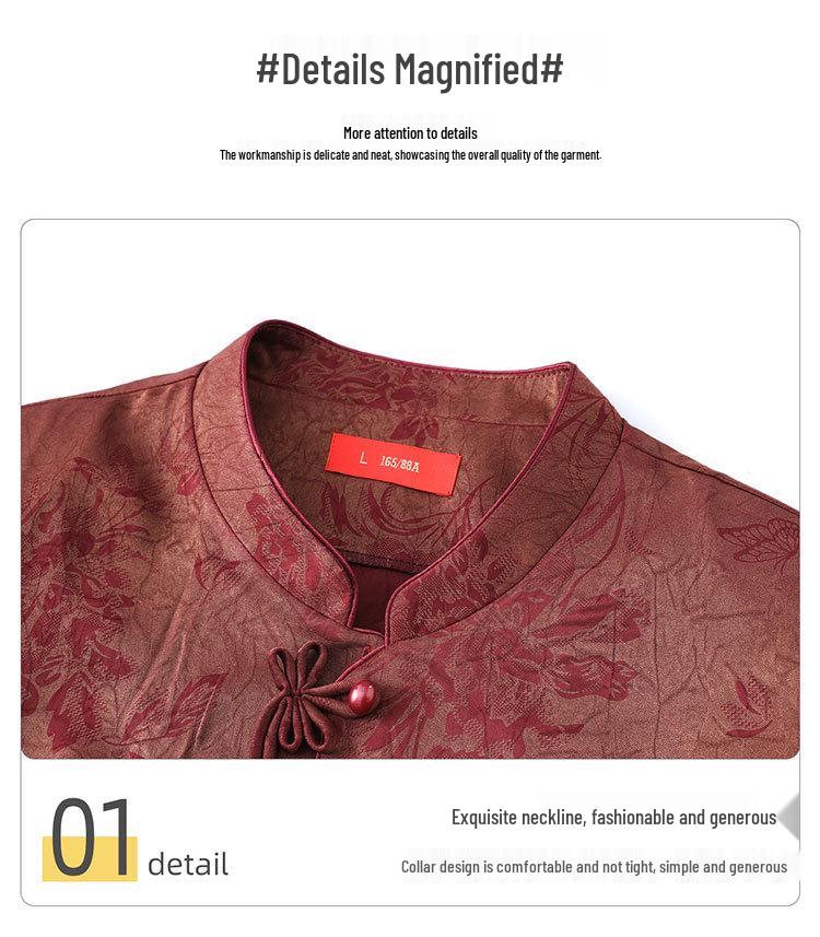 Stylish Summer Jacquard Shirt for Middle-Aged & Elderly Women - Plus Size, Nine-Sleeve, Stand-Up Collar, New Chinese Style