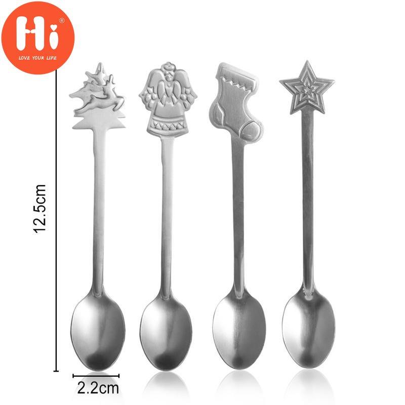 Hi 4 Pcs / Set of Stainless Steel Christmas Style Comfortable Kitchen Coffee Spoon