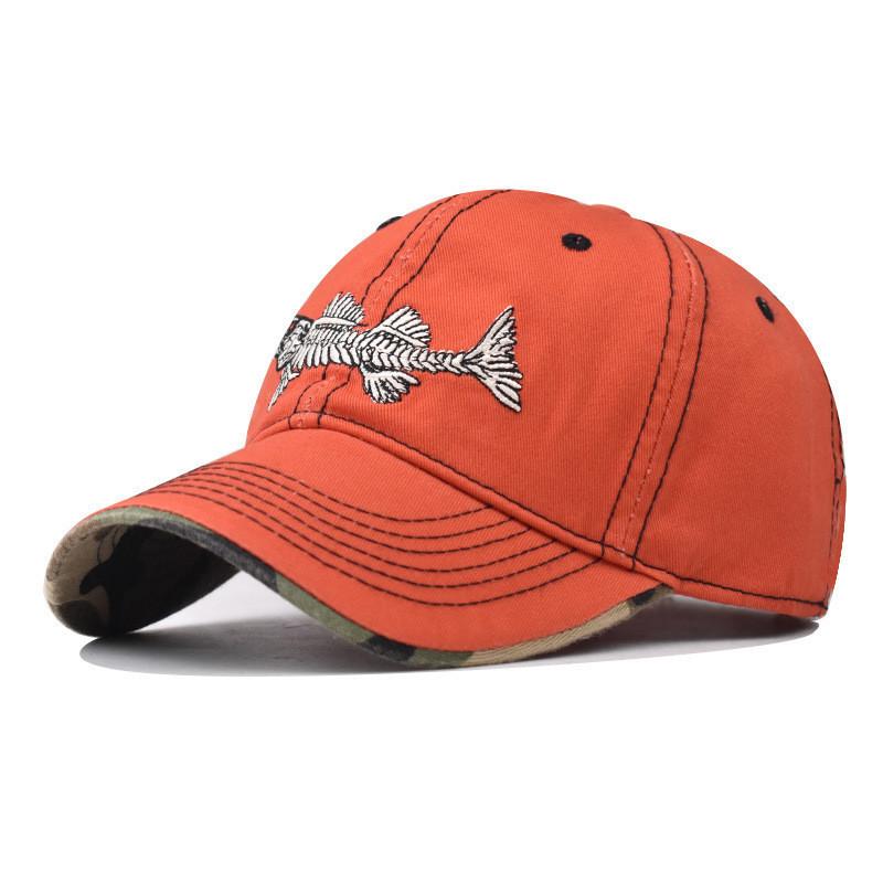 Adjustable Fishbone Embroidered Cotton Baseball Hat For Men And Women оранжевый