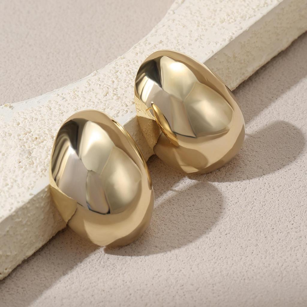 LNCHRAN Gold Oval Zinc Alloy Women's Stud Earrings