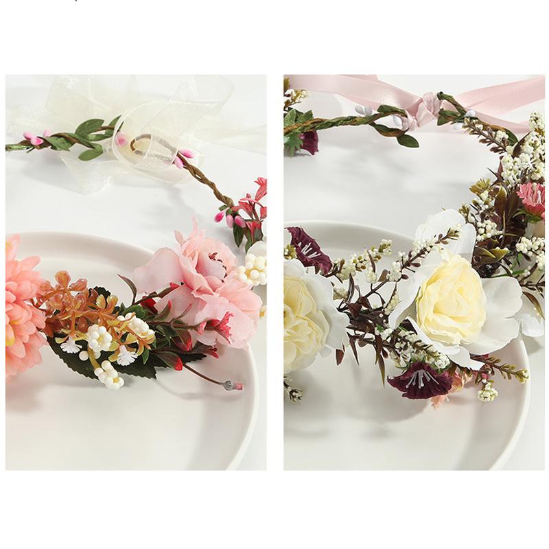 Banda de păr Boho Femei Coroană florală Coroană de zâne Ghirlandă bentiță de nuntă cu flori