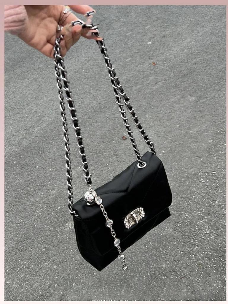 Black Diamond Bead Chain Crossbody Bag – Women’s 2025 Luxury Fashion 