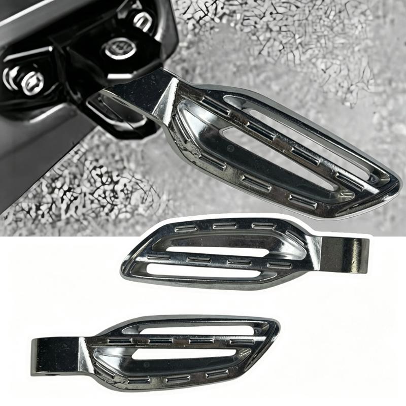 Motorcycle Passenger Footboards, Aluminum Rear Support Pair with Open-Frame Bodies, Ridged Treads, and Mounting Hardware