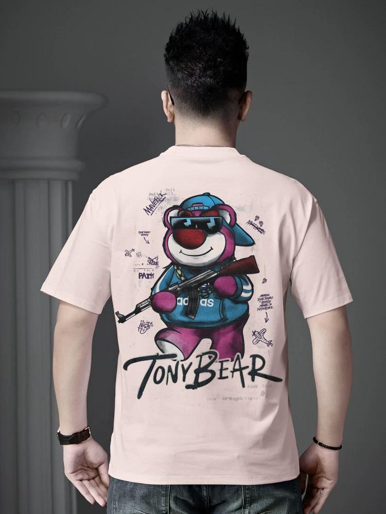 

European Style Round Neck Short-Sleeve T-Shirt for Men 2025 New Summer Trendy Bear Print Half-Sleeve Top Men s T-Shirt 2XL