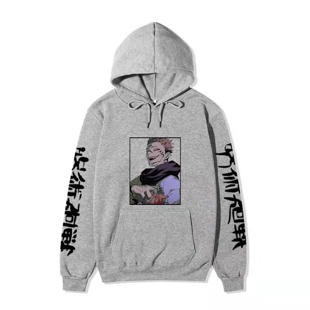 Jujutsu Kaisen Ryomen Sukuna Hoodie Unisex Fleece Sweatshirt Dual Sleeve Vertical Japanese Text Anime Color Character Pullover