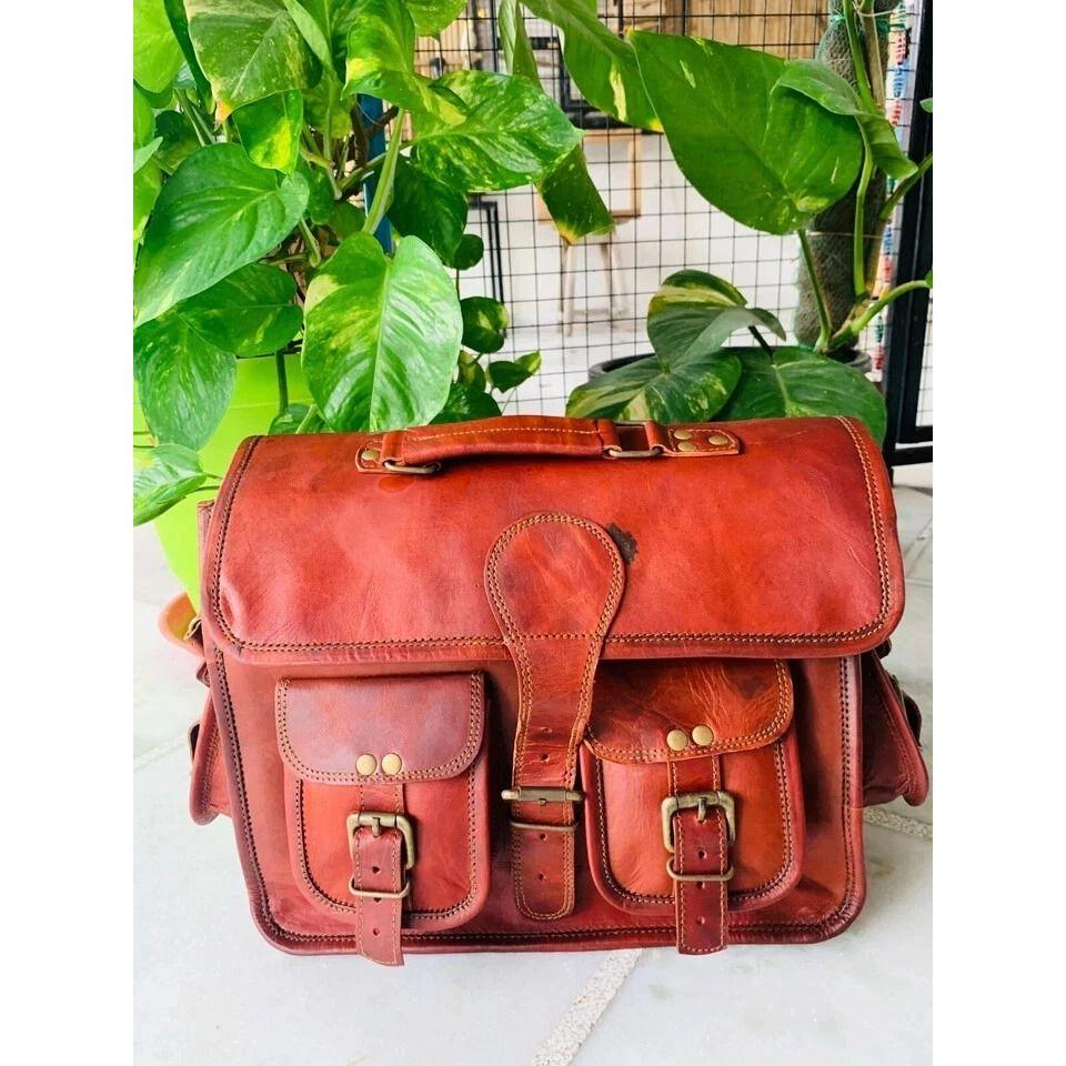 Ručně vyráběná pánská brašna na brašnu na notebook Messenger z pravé kůže