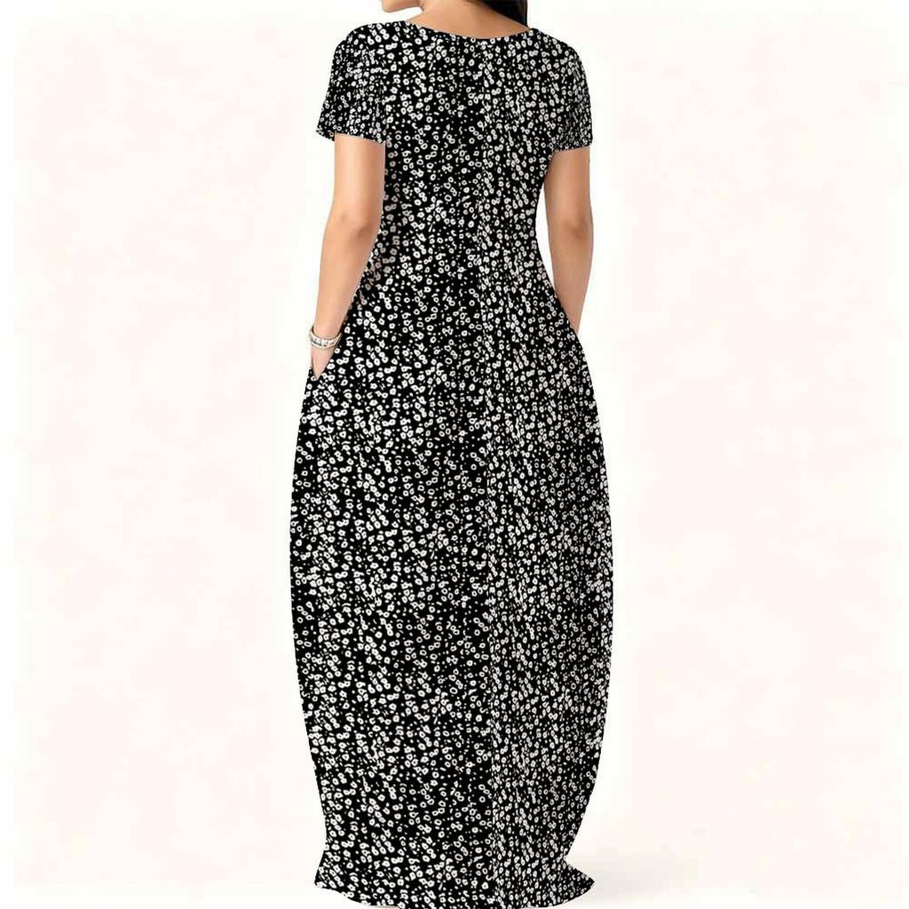 Plus Size Crew Neck Short Sleeve Dress For Women Summer Indoor And Outdoor Wear