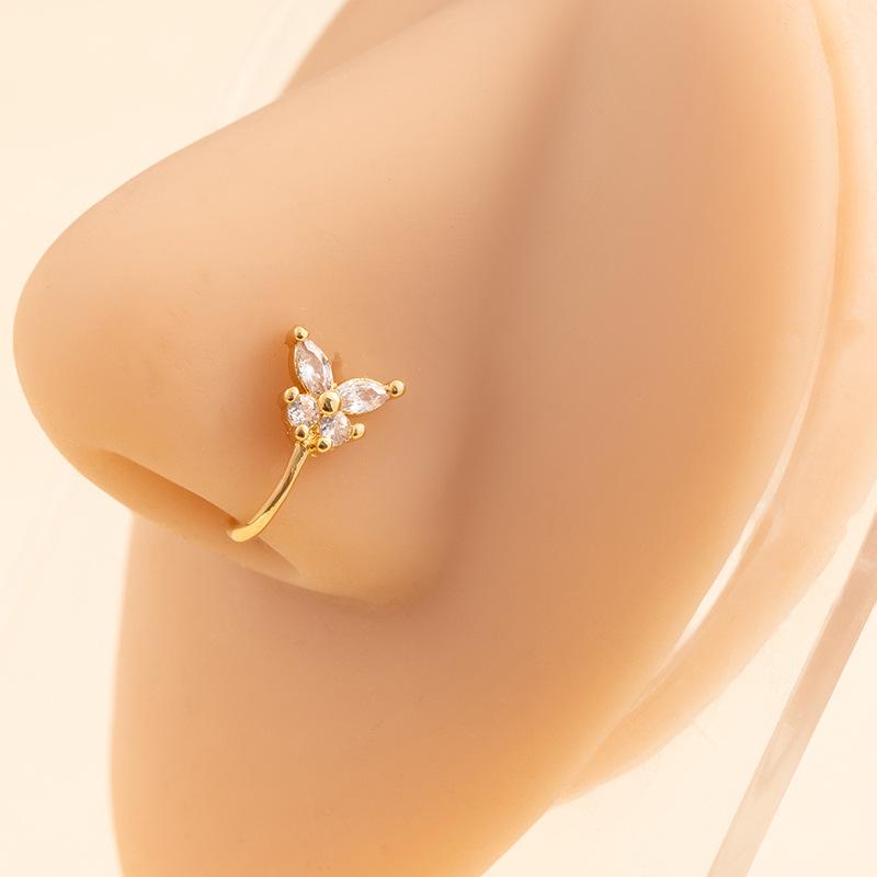 Classic Gold U-Shaped Rhinestone Non-Piercing Nose Ring: Butterfly, Moon, Crown, Heart Styles