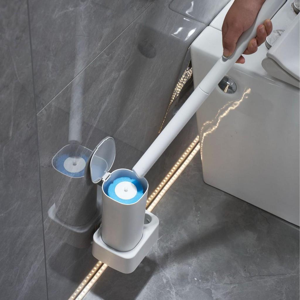 Disposable Freestanding Toilet Brush Set with Replacement Heads for Thorough Bathroom Cleaning