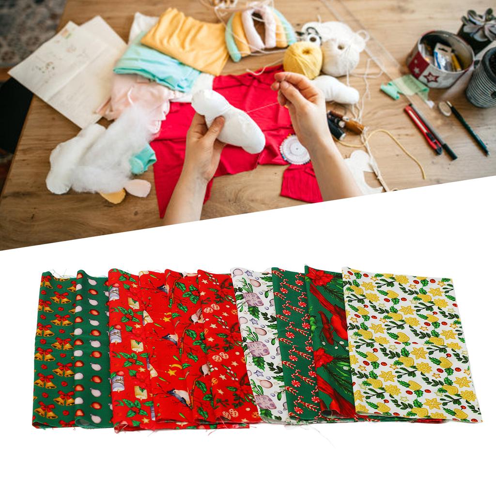 10pcs Christmas Cotton Fabric Different Patterns Multi Colors Pure Cotton Quilting Fabric for Christmas DIY Craft Sewing 25x25cm / 9.8x9.8in