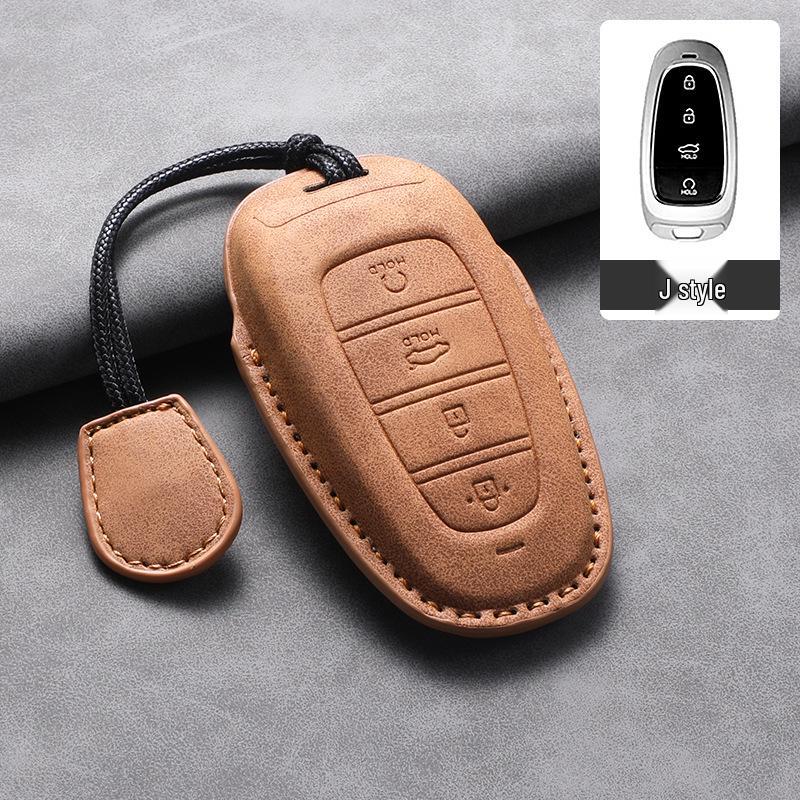 Hyundai Tucson 2023-24 L Key Case: Lambskin Leather Protective Shell for Men & Women, Full Wrap.
