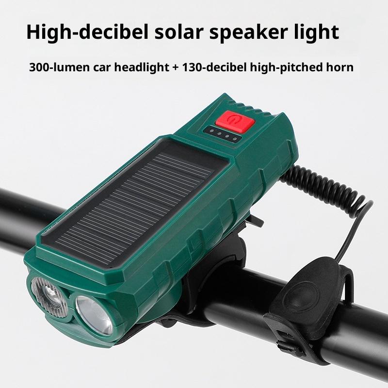 USB-wiederaufladbare Solar-Fahrradbeleuchtung mit Leistungsanzeige Berg-Rennrad-Frontleuchte Integriertes Horn Taschenlampe für Radfahren