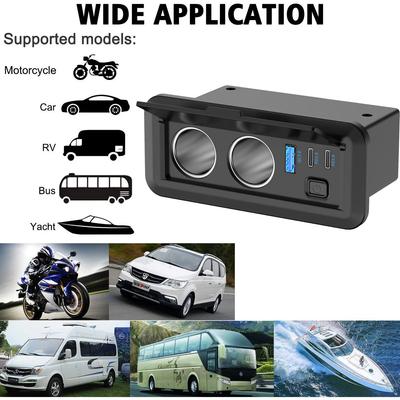 12V Autoladeger Netzteil QC3.0 & Dual PD3.0 Steckdose Zigarettenanzünder Mehrfachsteckdose mit Schalter für Wohnmobil Marine LKW ATV UTV