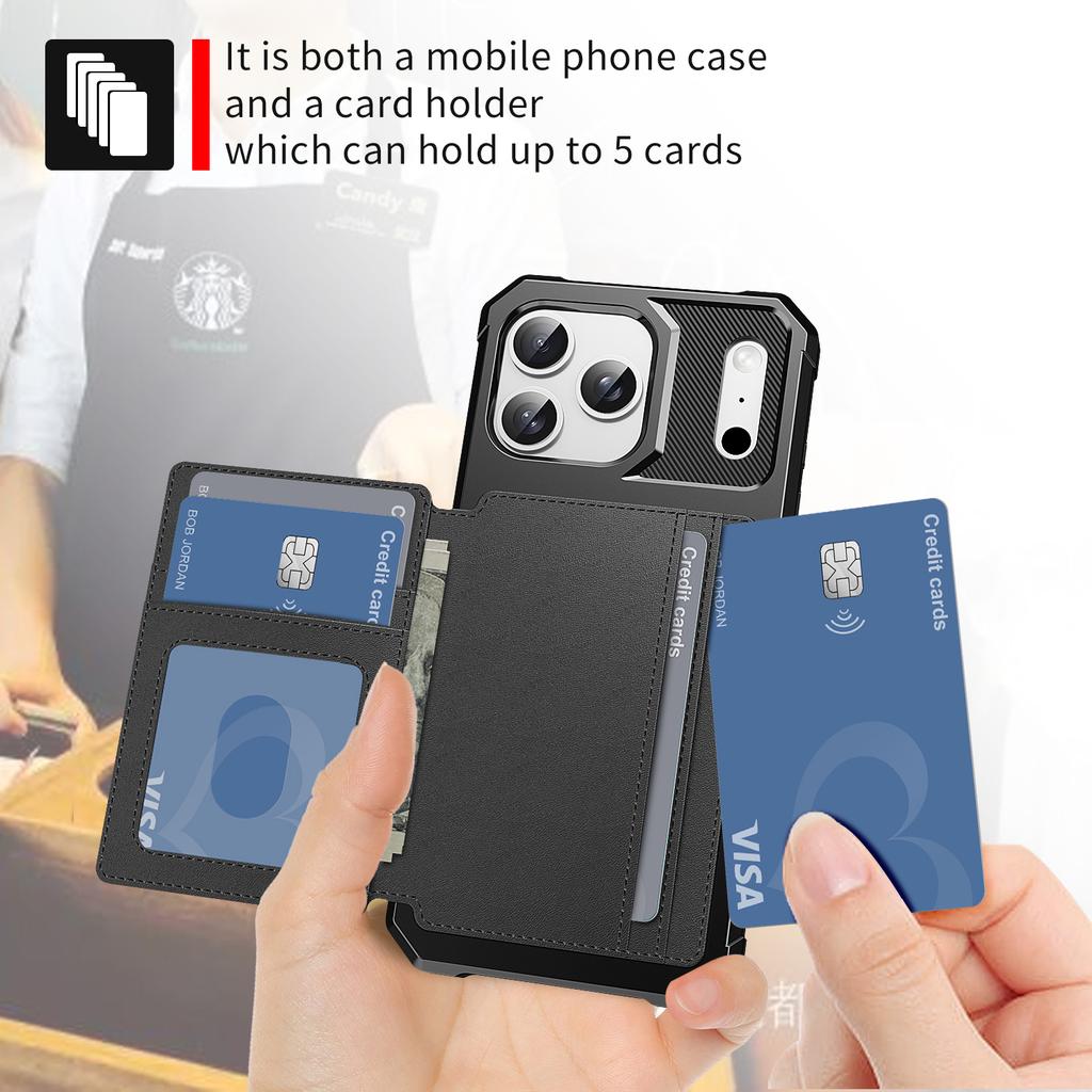 For iPhone 17 Pro Case with Card Holder PU Leather + TPU Phone Back Cover