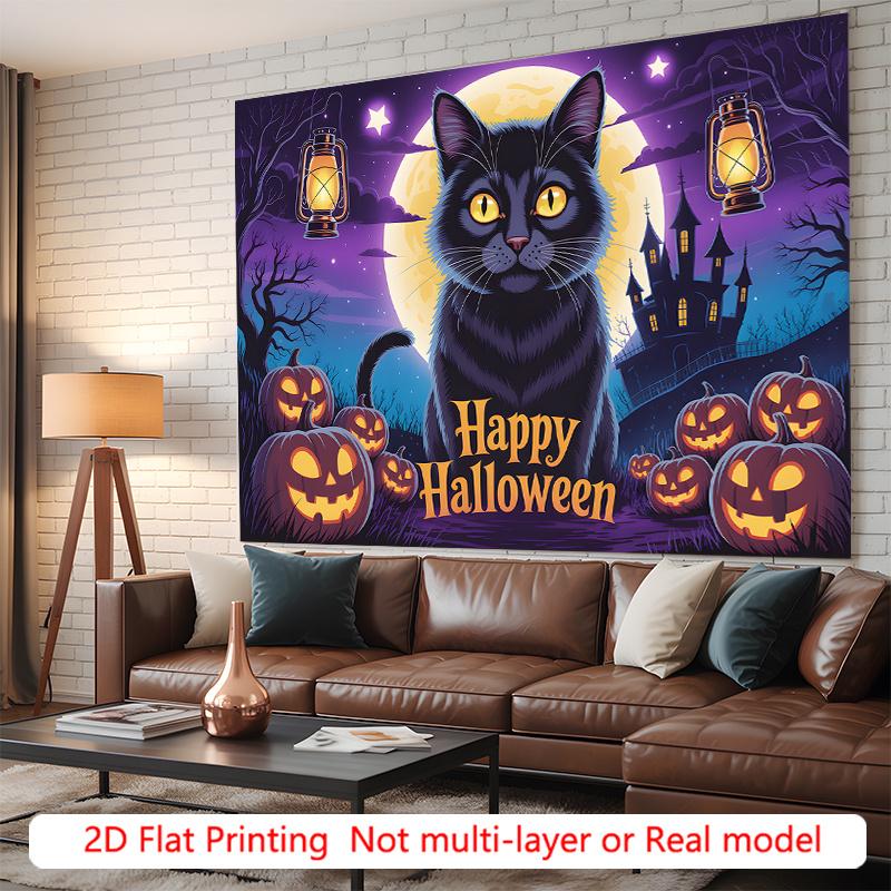 Party Backdrop Halloween Castle Black Flat Spooky Pumpkin Celebration Photo Booth Party Decor