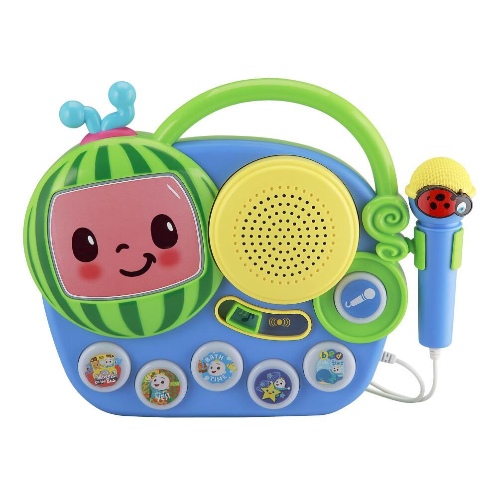 eKids Auxiliary Cocomelon Toy Singalong Boombox with Microphone for Toddlers Built-in Music and Flashing Lights Fans of Cocomelon Gifts