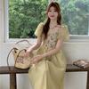 French summer dress new sweet small light and ripe floral dress waist and thin a word medium and long dress