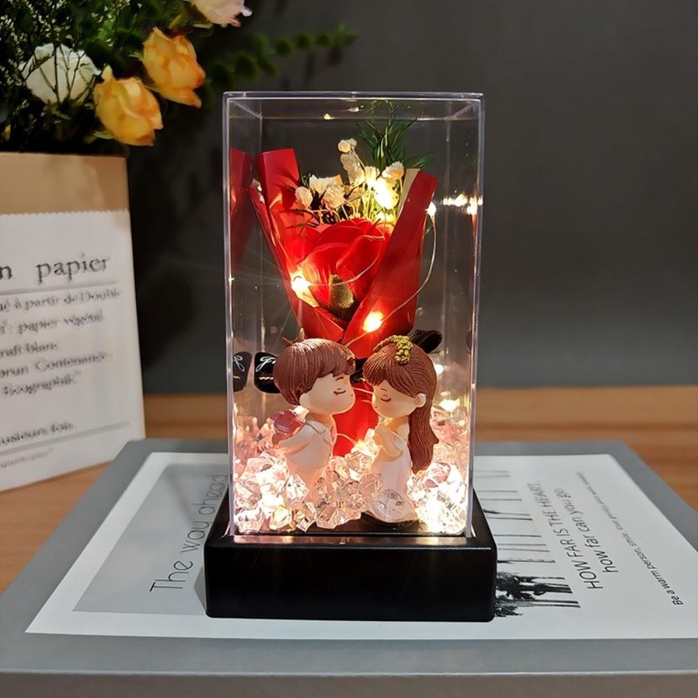 LED Preserved Lampshade with Transparent Cover Square LED Luminous Preserved Flower Cover Soap Bouquet