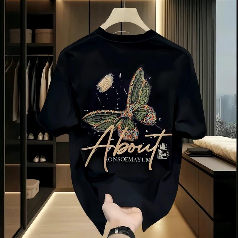 

Men s Cotton T-shirts 5XL WhiteT Shirtfor Men Casual Summer Wear Fashion Butterfly Print Tee Shirts Black Men Clothing L
