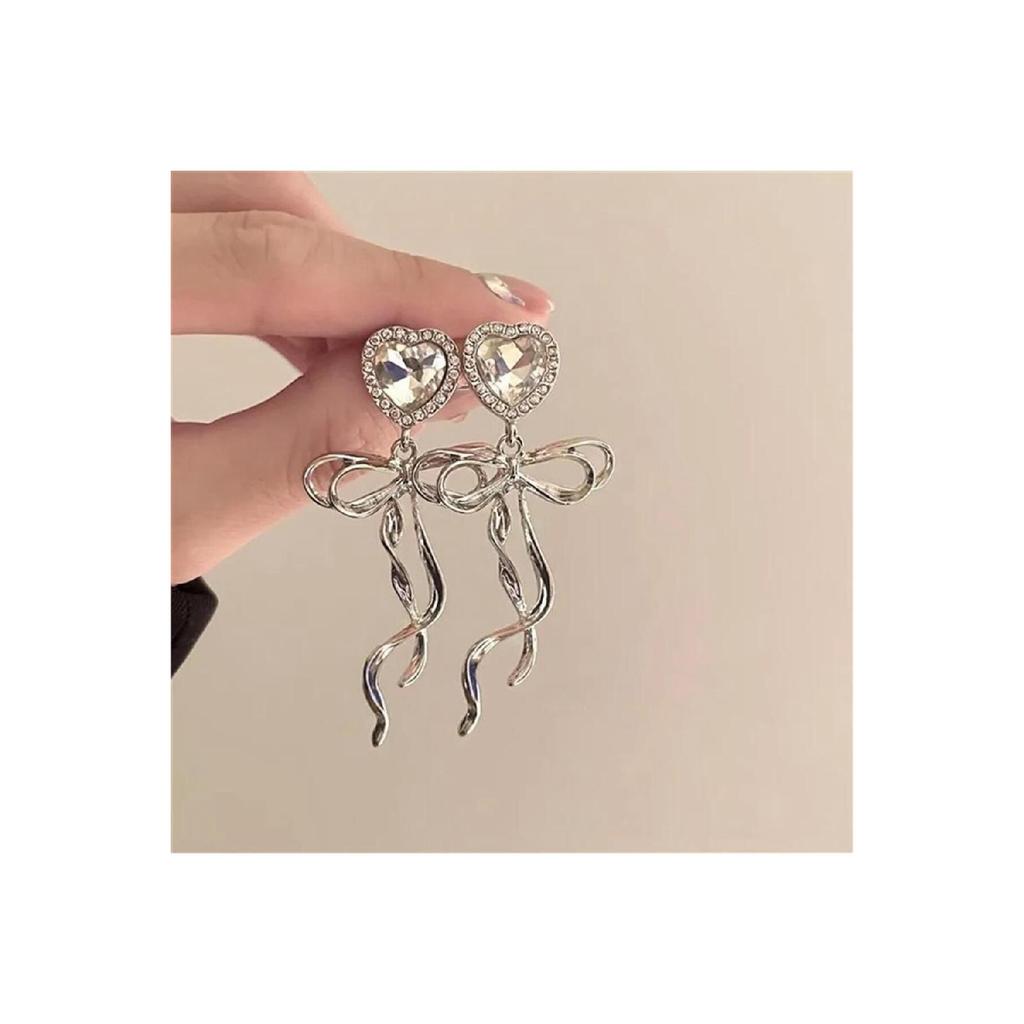 Heart And Bow Dangle Earrings