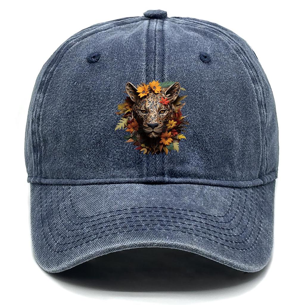 Black Leopard Print Adjustable Sun Hat, Animal Dad Hat Inelastic Casual Solid Color Lightweight Snapback Baseball Hat