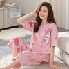 Women's Summer Korean Cartoon Pajama Set - Short-Sleeved Top with Seven-Point Pants