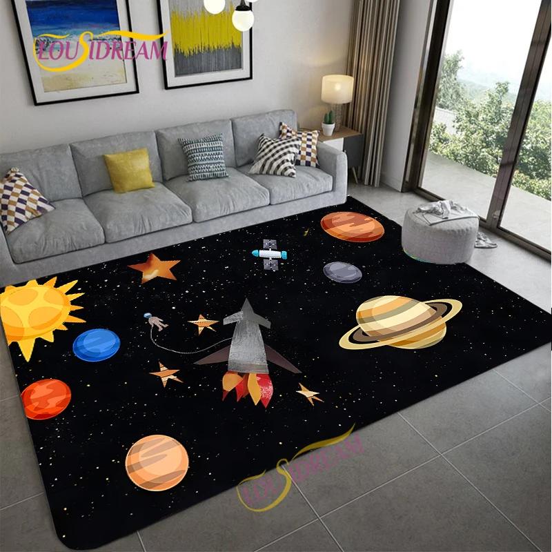 Cartoon Space Universe Planet Carpet for Living Room Bedroom Sofa Area Rug Kitchen Door Un-slip Floor Mat Alfombra Birthday gift