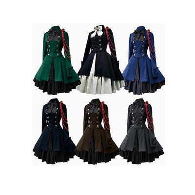 Anime Mittelalter Vintage Schwarzes Lolita Kleid Gotischer Renaissance Mantel Rüsche Klassisch Halloween Süßes Kawaii Lolita Kleid