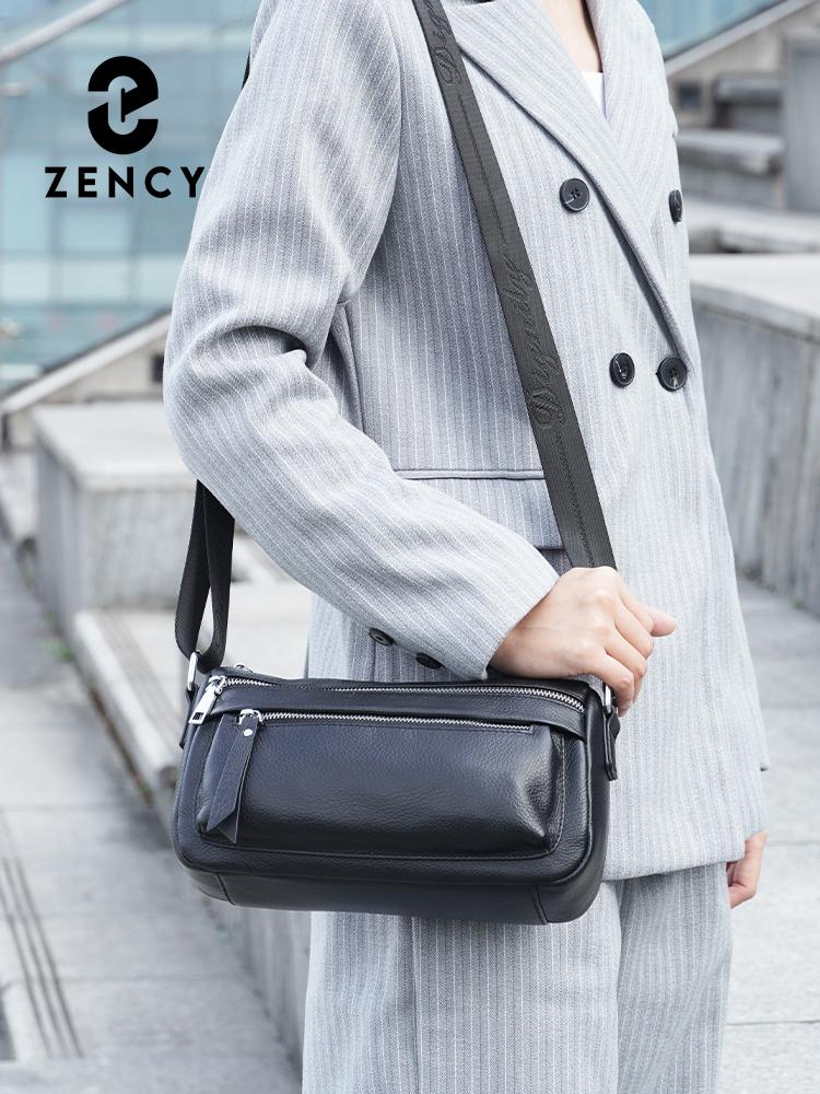Zency Women Leather Handbag Shoulder Bag Silver Zipper Crossbody
