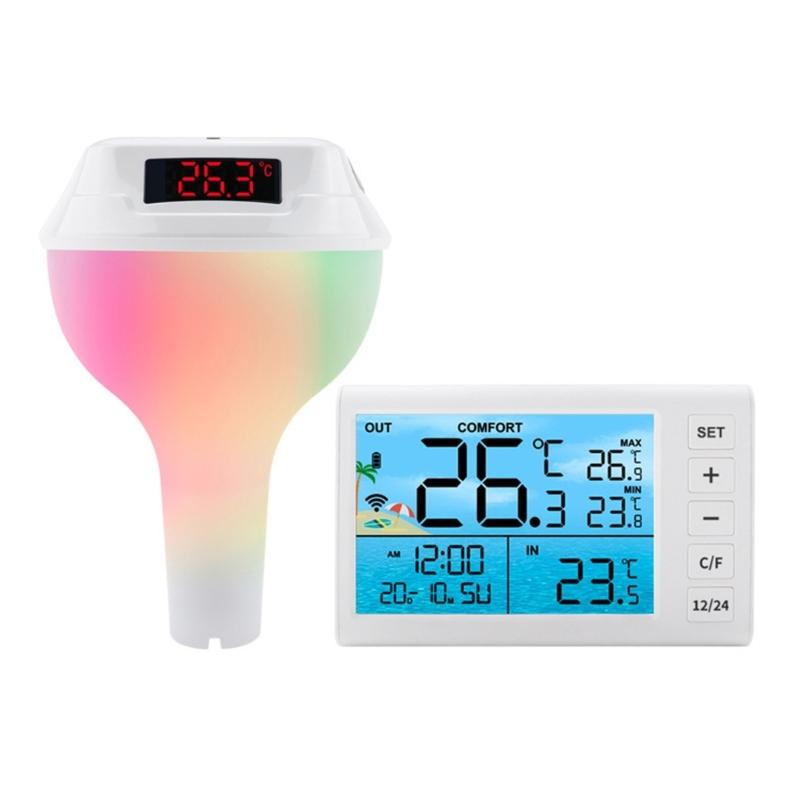 IP68 Waterproof Floating Pool Thermometers With LED Color Changes LED Light And Solar Charging for Swimming Pool белый