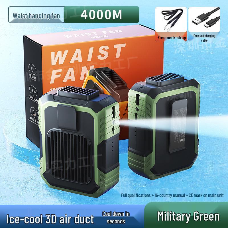 Portable Waist/Neck/Handheld Fan - USB Rechargeable, Clip-On, Ideal for Outdoor and Construction Site Use