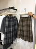 Women's Winter Woolen Plaid Pleated Midi Skirt - Elegant Petite A-line Umbrella Design