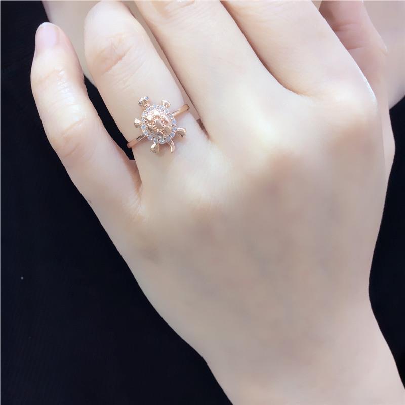 Paars Goudkleurig Rose Goud Ingelegd Zirkonia Schildpad Ring Vol Met Diamanten, Eenvoudige Stijl Persoonlijkheid, Schattige Open Ring
