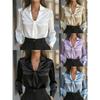 Spring Autumn Fashion Temperament Solid Colour Satin Pleated Long-sleeved Shirt for Women