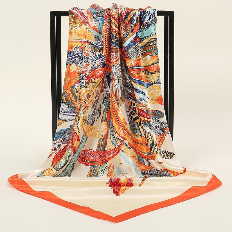 90*90Cm Women Square Silk Scarf Luxury Large Shawl Neckerchief Print Headband Female Foulard Bandana Wraps Hijab Scarves