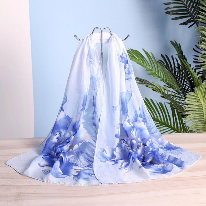 1pc Chiffon Scarf 150*50cm Print Floral Multi-style Women Sunscreen Long Shawl