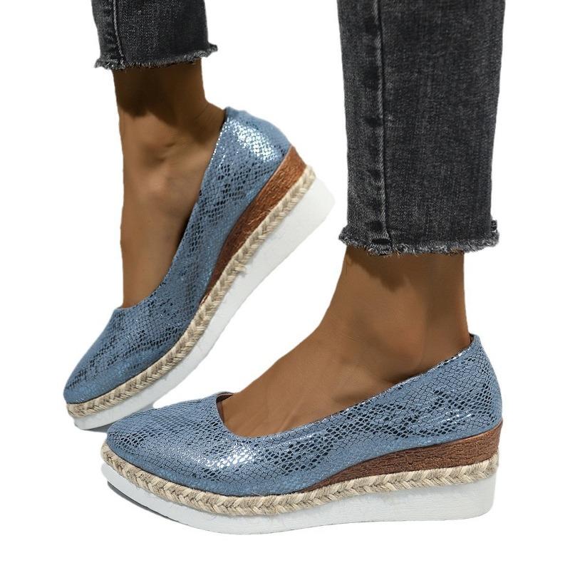 New Spring and Autumn New Woven Hemp Rope Muffin Bottom Shallow Mouth Breathable Snakeskin Pattern Pointed Women's Single Shoes